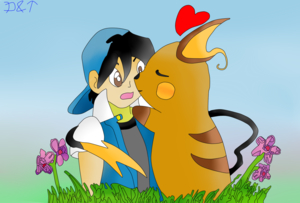 Trainer Blue and his Male Raichu are so cute :3 by DAVEtheGLACEON