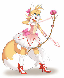 Tails in Madoka outfit. by Sparkydb
