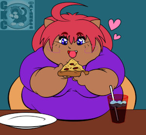 Cheko eats the pizza by Arakasa