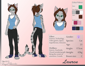 Neko Lauren character sheet Clothed version by Bio571