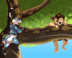 Two padded pups sitting in a tree by insanefox94