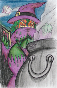 A pumpkin witch and her cauldron by Streled