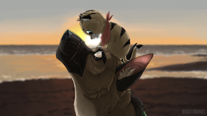Pixie and Brutus at the Beach by Queendin