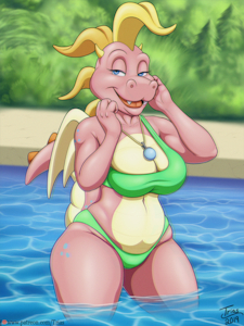 Cassie in the Pool by TriasTheDinoArtist