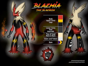 Blazmia the Blaziken 2020 Reference Sheet (Clean) by Dragon122