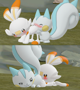 Pachirusu & Scorbunny Sniffing by Skulltronprime969