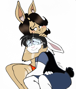 Giving love to the white rabbit by JayBunny