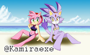 Amy and Blaze in the Beach by kamiraexe