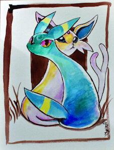 Umbreon and Espeon doodle by GrimArt