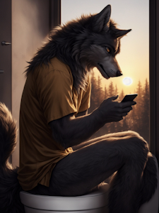 Wolf on the Toilet by Logically