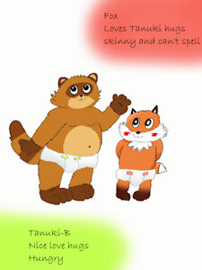 Cub Tanuki and fox by Tanukikoopa