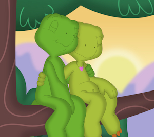 Nudists in a treetop by Superporygon