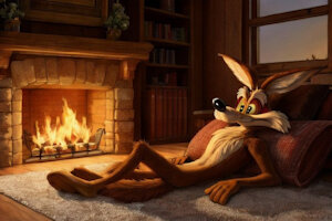 Wile Coyote in fireplace 2 by katoga