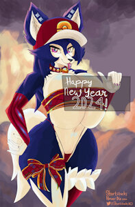Happy New Year 2024 - Morgana the Lycanroc by CepheiFN
