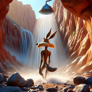 Wile E. Coyote taking a shower by FurryTilde