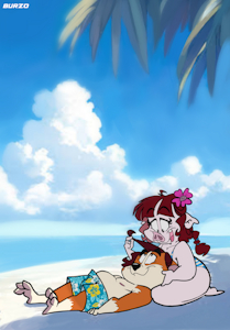 Amelia🐽 and Gorgy🐾 vacation beach 🏖️🏝️ by PupGorgy