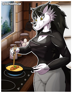 Wolfgirl cooking by Darkadibuja