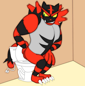 Incineroar wiping his butt after pooping~ by GhostlyFantasy