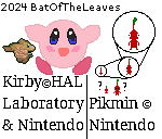 Fanart of Kirby, a Red Pikmin, and a Bat by BatOfTheLeaves