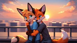 Hugging at sunset by DainenDog