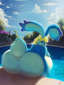 Fat Bunny Week - Poolside Pooka by Stormdragonblueart