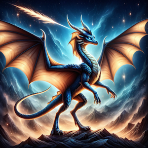 A blue dragon stands on a mountaintop by Anonceiada