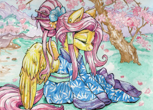 Fluttershy in japanese woodblock style by ButtercupSaiyan