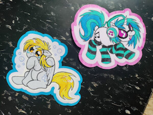 derpy + vinyl stickers by Clownstongue