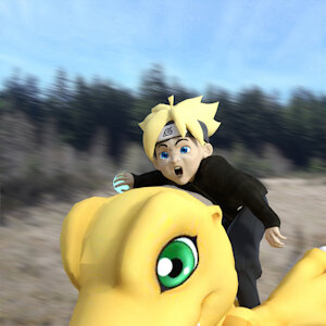 We win or we die! Boruto's charge atop Agumon! by Clemens