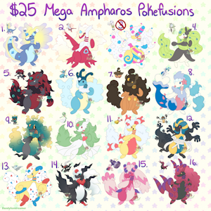 Mega Ampharos Pokefusion Adopts! by dandyliondreamer