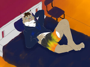 A lynx relaxing on a bed. by Liolynx