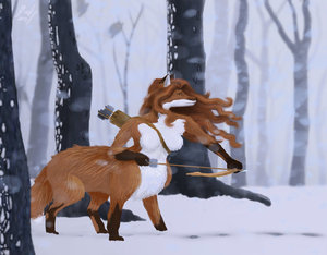 Foxtaur Archer in Snow - colored by Hentaineko