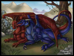 Dragon cuddles by Rinienne