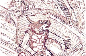 Rocke Raccoon fan art sketch 7 by AvalonRoo