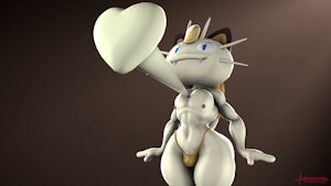 Meowth's bulging heart by theHappyHeartMan