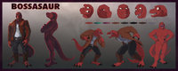 Bossasaur Reference by Carbontrap - red, male, design, character, sheet, dinosaur, tyrannosaurus, reference, rex, t-rex, genghisrex, bossasaur