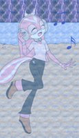 Introducing Dana the Skunk by SprunkiBabies - female, beach, headphones, skunk, rain, storm, listening to music, dana, penitatas, dana the skunk