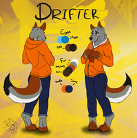 [CM - Drifter] Simple Character Sheet by Ceowolf - dog, wolf, male, jeans, canine, clean, furry, photoshop, drawing, hoodie, huskey, anthropomorphic, digital art, full body, drifter, sfw, simple background, wolfsky, ceowolf evandean, cursed wolf commissions, simple character sheet, wuskey