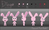 Diego the Rabbit Character Sheet by HeartlessSquirrel - cute, male, rabbit, reference sheet, character sheet, toy, horror, plush, possessed