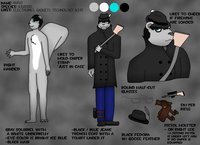 Akiro's Reference Sheet (Digital) by JustBored3 - male, squirrel, glasses, feather, trenchcoat, sheet, ref, reference, johnny, fedora, refsheet, trilby, sniper rifle, akiro, fedoraguy