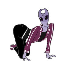 4th Drawing of Saerow Azen by bbbuuu - male, clothed, alien, stripper, clean, dancer, mass effect, prostitute, hooker, all fours, sfw, crawling, sexy pose, salarian