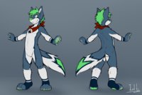 Jeetix Fursona Final! by jeetix - dog, red, fox, cute, husky, wolf, male, canine, green, anthro, blue, white, furry, cuteness, canid, vulpine, green eyes, bandana, shaded, wolfy, flatcolor, husky/wolf, male solo, jeetix