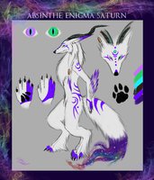 Absinthe Enigma Kitsune by AbsintheKitsune - fox, kitsune, female, piercing, piercings, purple, heterochromia, tails, fluffy, horns, feathers, celestial, multiple tails, indigo, nine tailed fox, absinthe, kumiho, spirit fox, absinthium kitsune, absinthe kitsune, húli jīng