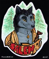 Character Badge of Salem Wolf by salemwolf - wolf, male, badge, character, comission, monarch, moth, nyomi