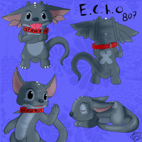 E.C.H.O by kindalucky - experiment, male, alien, character sheet, disney, collar, sleeping, oc, poses, lilo and stitch, lilo & stitch, genetic experiment