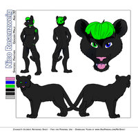 Nico Ref Sheet by NicoRosenzweig - cute, male, panther, heterochromia, character sheet, pudgy, green hair