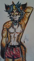 Manny, male Mana Lai by LaiAyerus - fox, male, shorts, bulge, moo, vulpine, meow, neko, transgendered, whiskers, catfox, kittyfox, genderfluid, male/transgender, tigerstripes, kittenvixen, vulpineneko, lightningbolthorn, feeshcollar, boyohboy