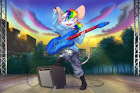 Maxine "Max" Rose by Tanna - girl, female, mouse, sunset, stage, amp, guitar, rodent, musician, rock and roll, rainbow dash, female/solo
