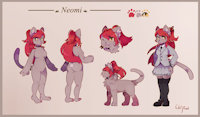 Neomi - Ref Sheet by WolfRedGata - cute, cat, female, commission, anthro, chibi, furry, sheet, color, full, ref, colored, reference, headshot, commish, shaded, neomi, ferral