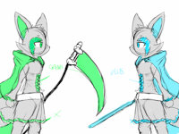 Rough sketch by WinickLim - fox, female, wolf, weapons, rough sketch, equipments